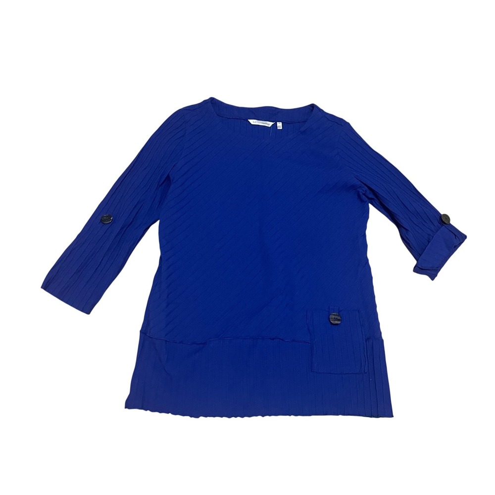 Soft Surroundings M Coastal Ultramarine Blue Ribbed Cotton 3/4 Sleeve Top NWT